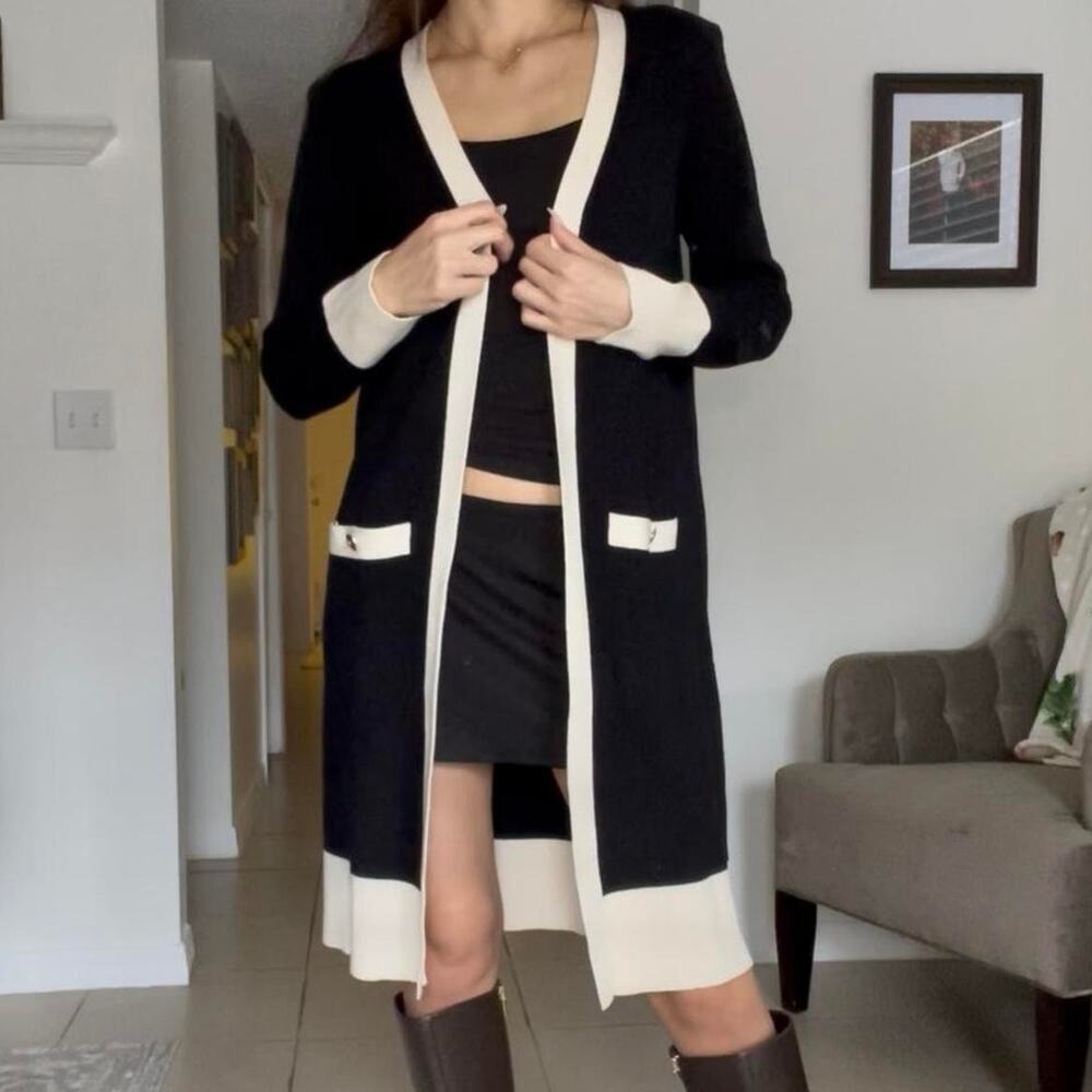 Philosophy Republic Clothing Black Knit Open Front Long Duster Cardigan Small